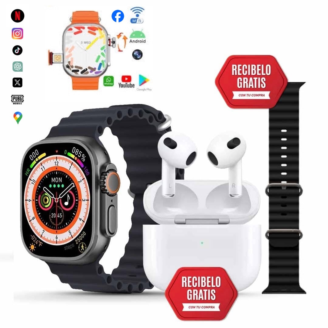 Smartwatch 9 ULTRA + Airpods + 7 Correas de repuesto